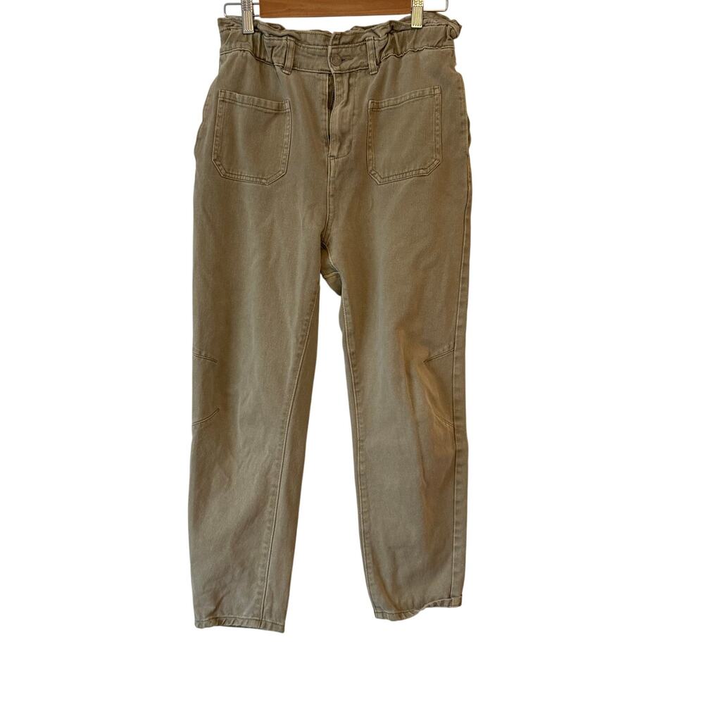 Bohme Olice green Paperbag waistband Relaxed Crop Denim